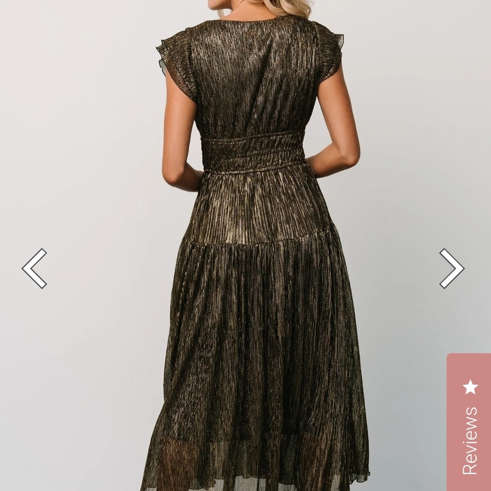 Baltic Born Metallic Bronze Pleated Midi Dress - Picture 2 of 6